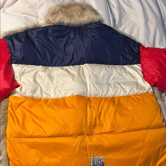 AlphaStyle Red, Blue, White and Golden with Faux Fur Goose Down Jacket Brand New - Picture 5 of 14